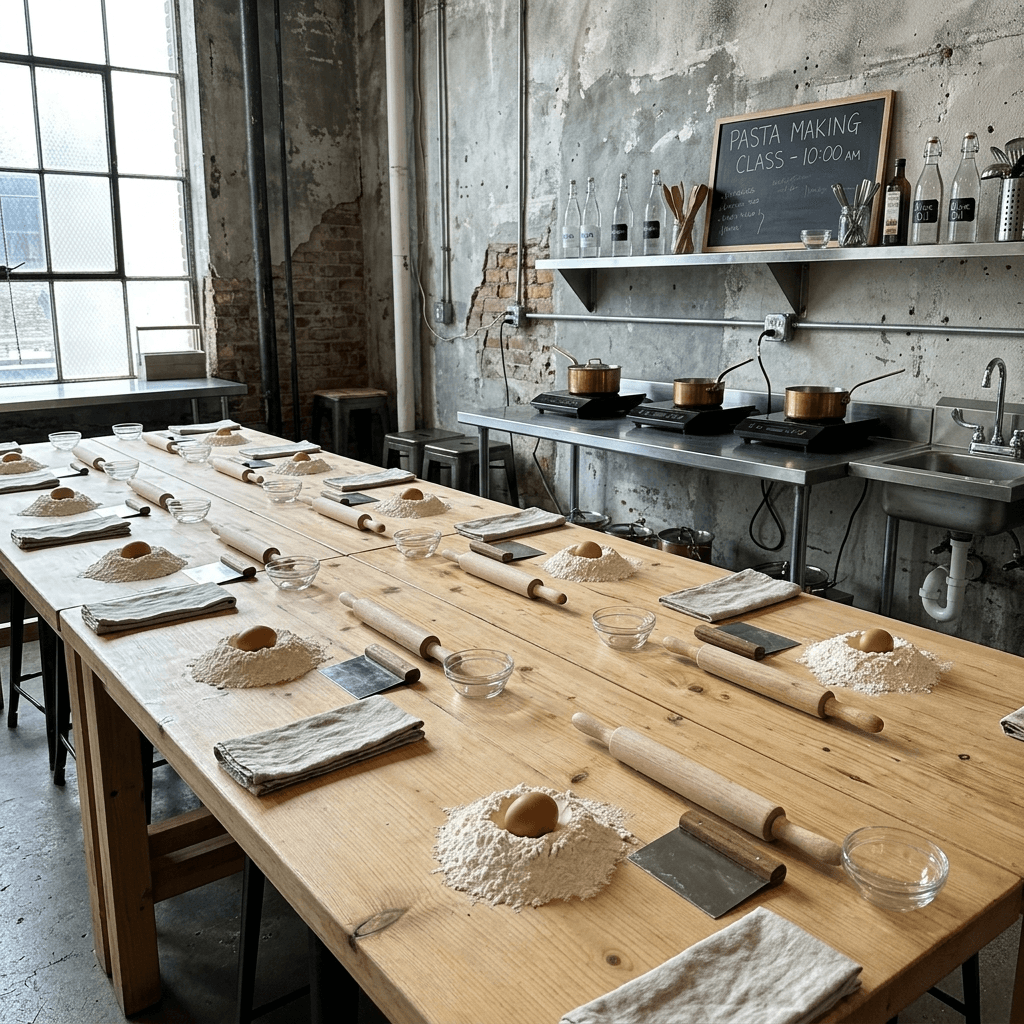 A hands-on cooking workshop with beautiful fresh ingredients and herbs